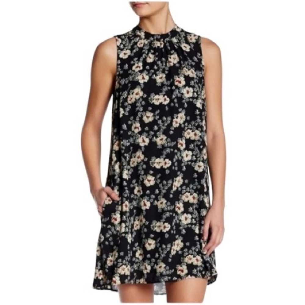 DR2 Black Floral High Neck Sleeveless Mini Dress Size‎ Large Feminine Romantic